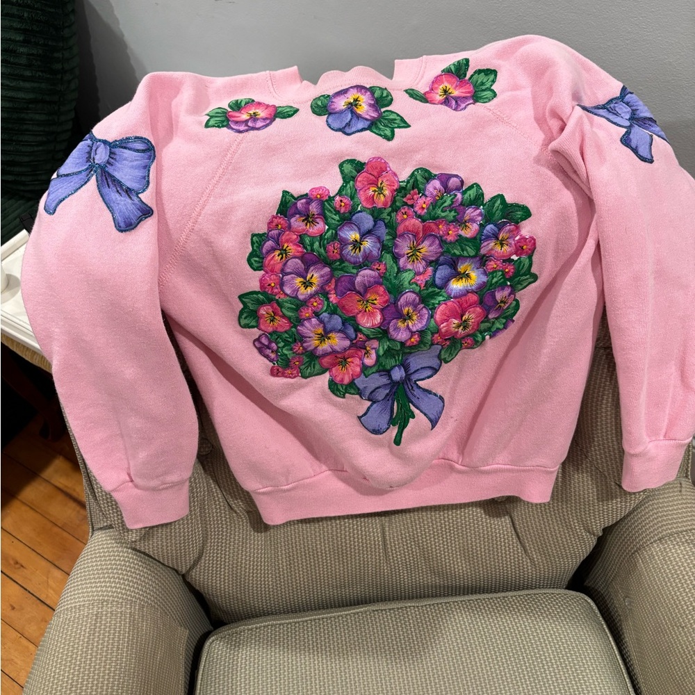 Tultex Pink Sweatshirt  with Floral Bouquet Design